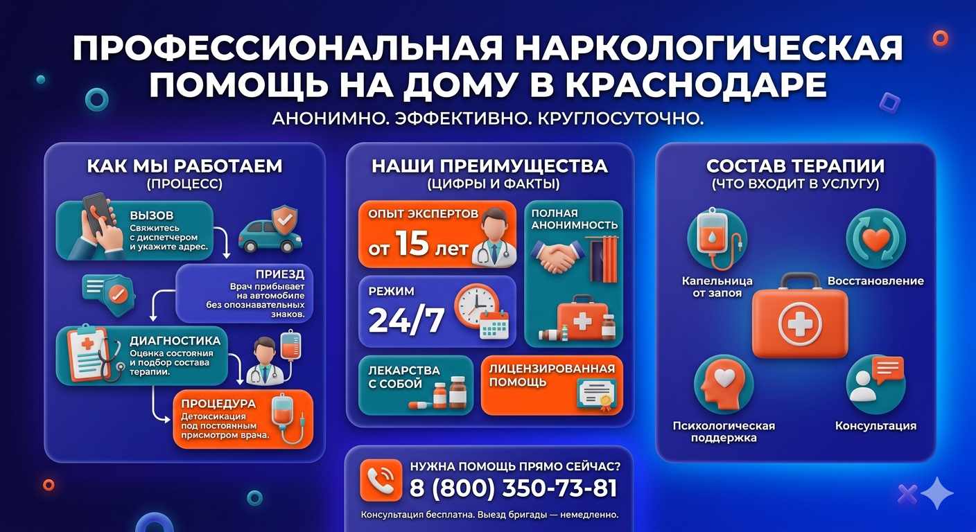 Инфографика о принципах лечения алкоголизма на дому в Чебоксарах: этапы вызова нарколога, преимущества анонимной детоксикации и состав медицинской помощи.